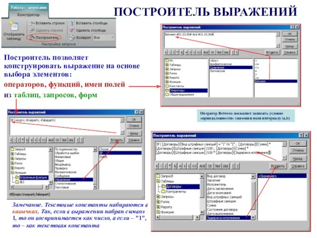 ПОСТРОИТЕЛЬ ВЫРАЖЕНИЙ Построитель позволяет конструировать выражение на основе выбора элементов: