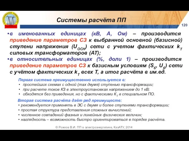 Системы расчёта ПП 120 © Рожков В.И. ПП в электроэнергетике,