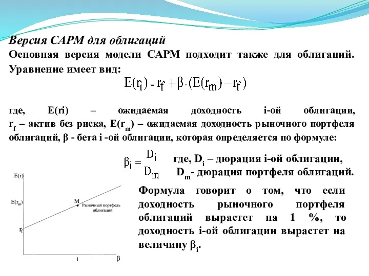 Версия САРМ для облигаций Основная версия модели САРМ подходит также для облигаций. Уравнение