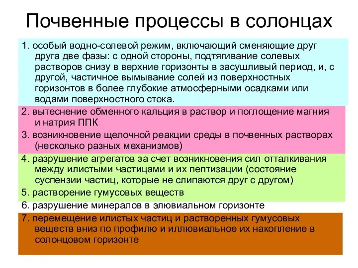 Почвенные процессы в солонцах 1. особый водно-солевой режим, включающий сменяющие