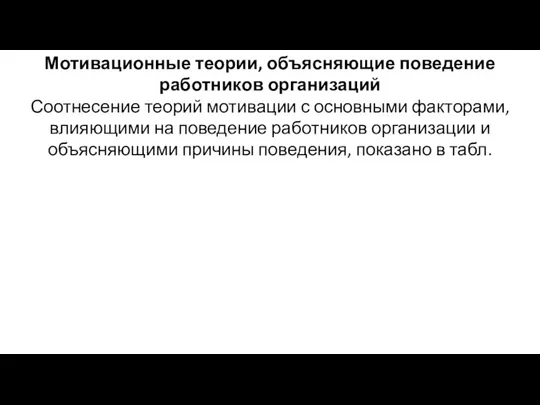 Мотивационные теории, объясняющие поведение работников организаций Соотнесение теорий мотивации с