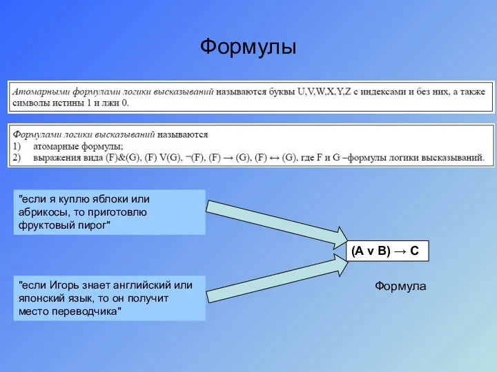 Формулы "если я куплю яблоки или абрикосы, то приготовлю фруктовый