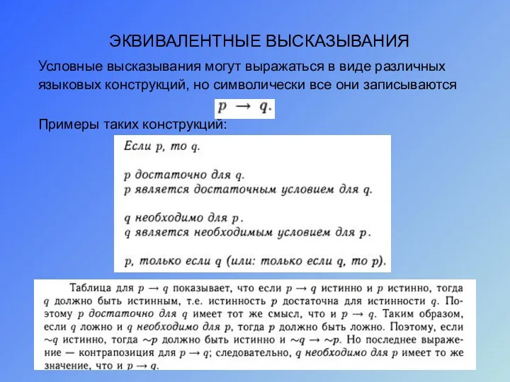 Условные высказывания могут выражаться в виде различных языковых конструкций, но