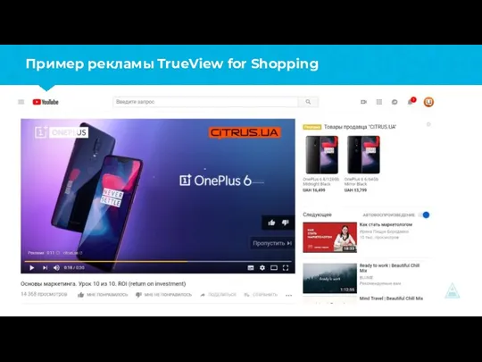 Пример рекламы TrueView for Shopping