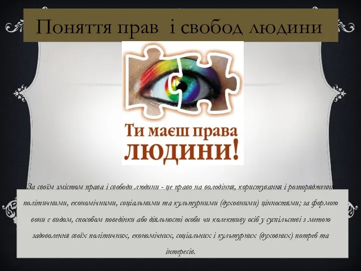 Поняття прав і свобод людини За своїм змістом права і