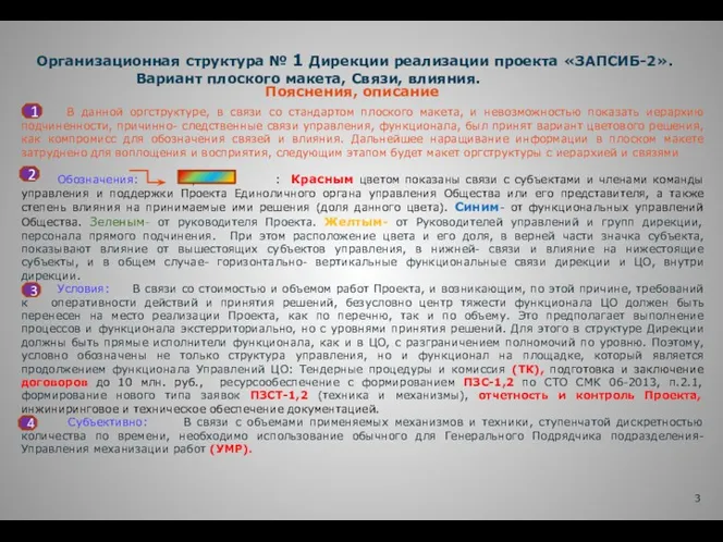 Организационная структура № 1 Дирекции реализации проекта «ЗАПСИБ-2». Вариант плоского макета, Связи, влияния.