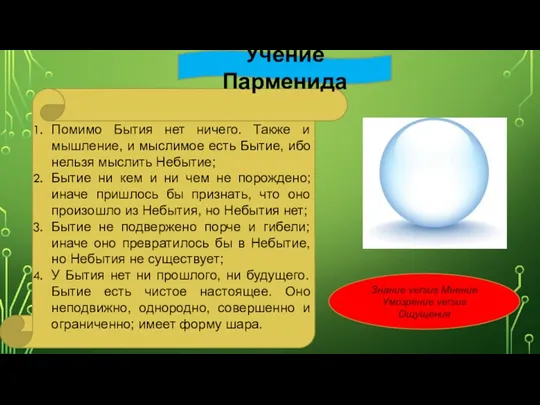 Помимо Бытия нет ничего. Также и мышление, и мыслимое есть