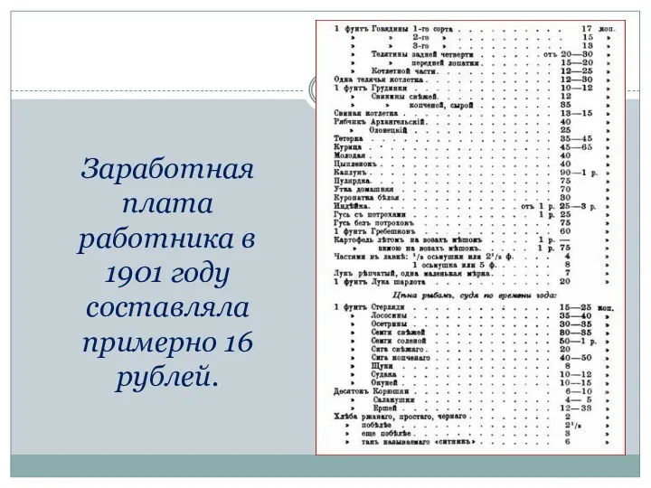 Заработная плата работника в 1901 году составляла примерно 16 рублей.