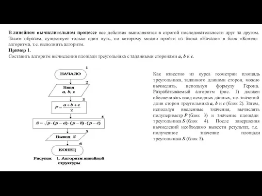 В линейном вычислительном процессе все действия выполняются в строгой последовательности