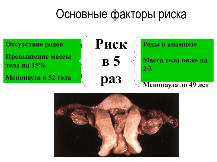 Основные факторы риска Отсутствие родов Превышение массы тела на 15%