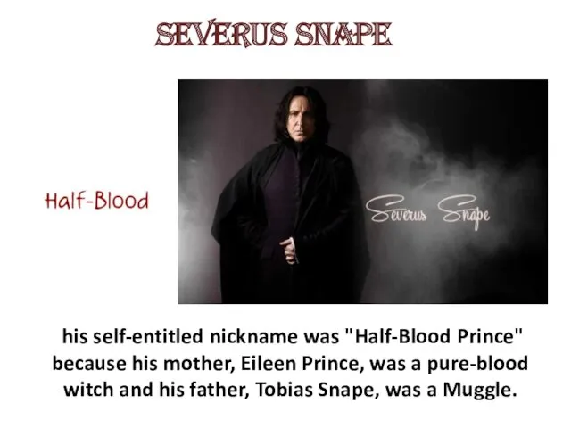 his self-entitled nickname was "Half-Blood Prince" because his mother, Eileen Prince, was a