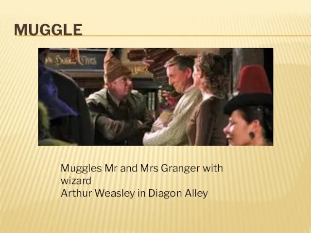 MUGGLE Muggles Mr and Mrs Granger with wizard Arthur Weasley in Diagon Alley