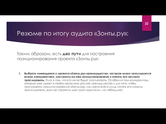 Резюме по итогу аудита «Зонты.ру»: Таким образом, есть два пути