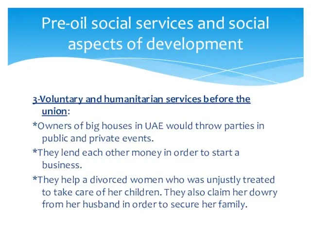 Pre-oil social services and social aspects of development 3-Voluntary and humanitarian services before