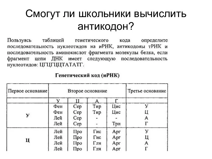 Смогут ли школьники вычислить антикодон?