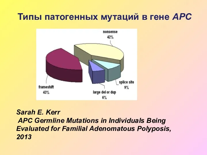 Типы патогенных мутаций в гене АРС Sarah E. Kerr APC