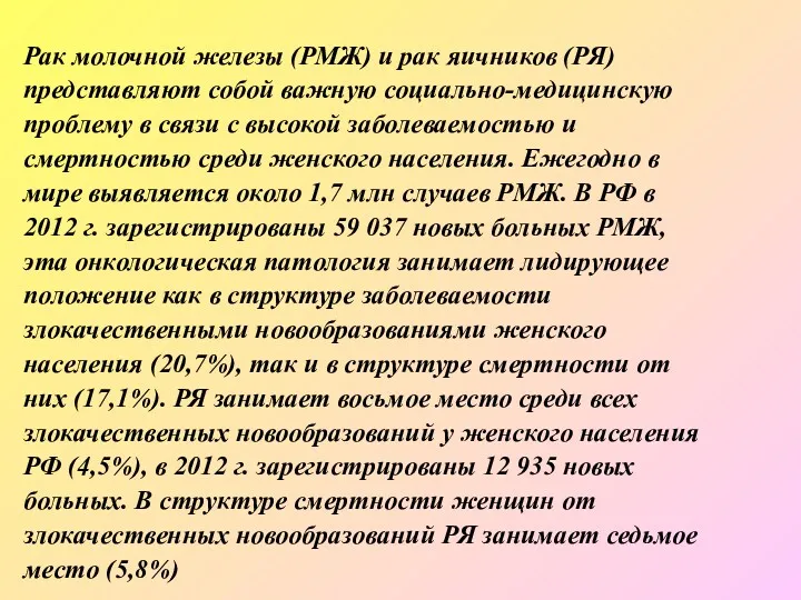 Рак молочной железы (РМЖ) и рак яичников (РЯ) представляют собой