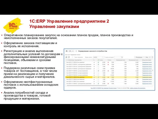 1С:ERP Управление предприятием 2 Управление закупками Оперативное планирование закупок на