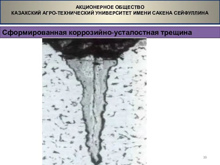 Сформированная коррозийно-усталостная трещина АКЦИОНЕРНОЕ ОБЩЕСТВО КАЗАХСКИЙ АГРО-ТЕХНИЧЕСКИЙ УНИВЕРСИТЕТ ИМЕНИ САКЕНА СЕЙФУЛЛИНА