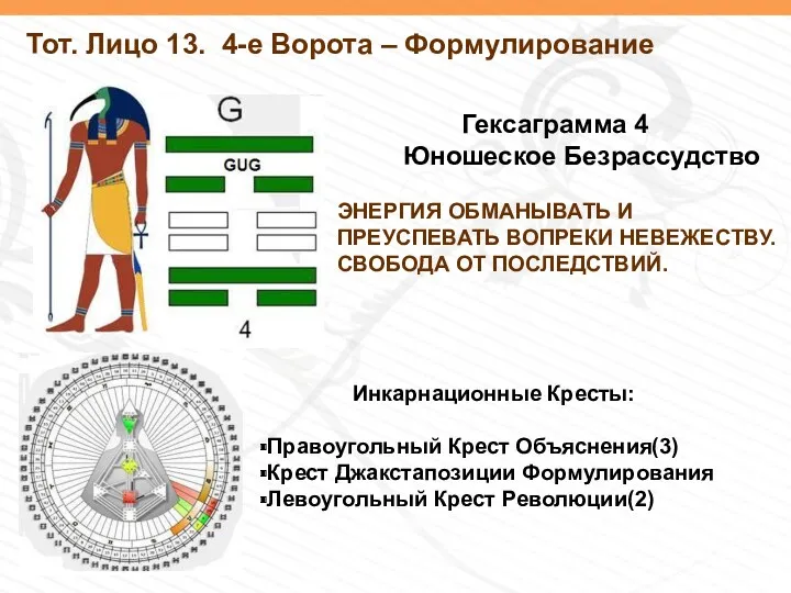 Тот. Лицо 13. 4-е Ворота – Формулирование Гексаграмма 4 Юношеское