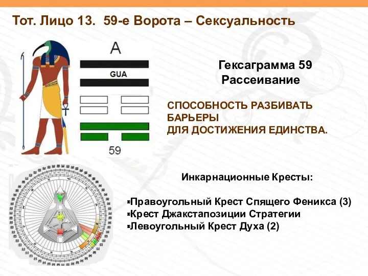 Тот. Лицо 13. 59-е Ворота – Сексуальность Инкарнационные Кресты: Правоугольный