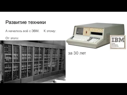 Развитие техники А началось всё с ЭВМ. К этому: От этого: за 30 лет