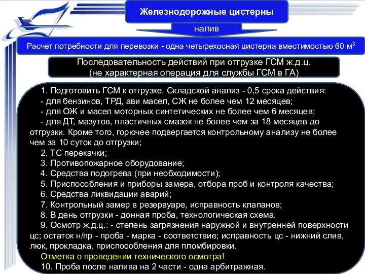 Железнодорожные цистерны налив Расчет потребности для перевозки - одна четырехосная