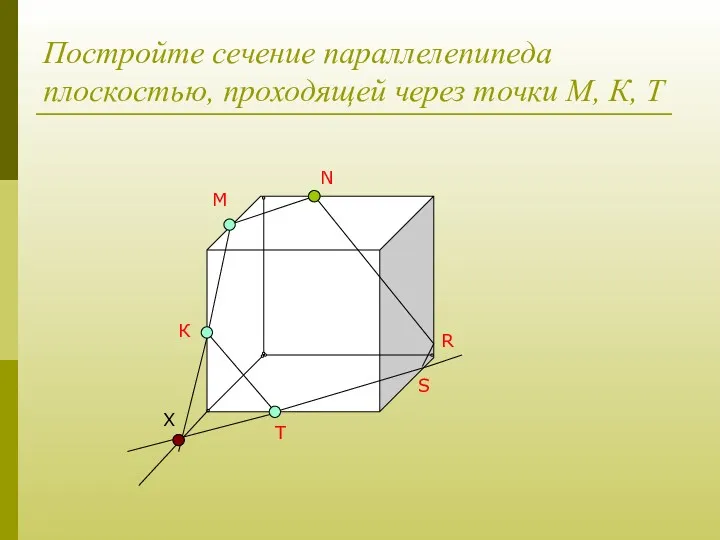 Постройте сечение параллелепипеда плоскостью, проходящей через точки М, К, Т