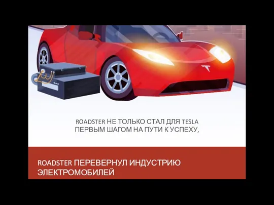 ROADSTER ПЕРЕВЕРНУЛ ИНДУСТРИЮ ЭЛЕКТРОМОБИЛЕЙ ROADSTER НЕ ТОЛЬКО СТАЛ ДЛЯ TESLA ПЕРВЫМ ШАГОМ НА ПУТИ К УСПЕХУ,