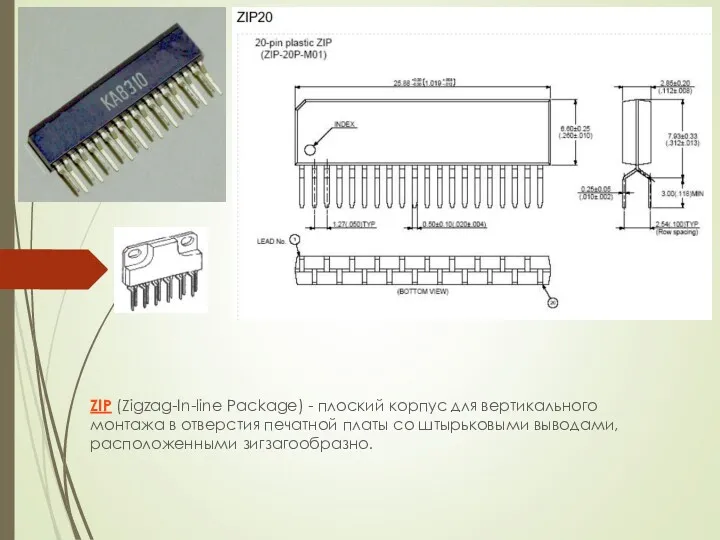 ZIP (Zigzag-In-line Package) - плоский корпус для вертикального монтажа в