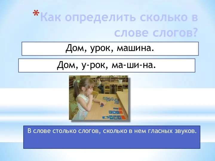 Как определить сколько в слове слогов? В слове столько слогов,