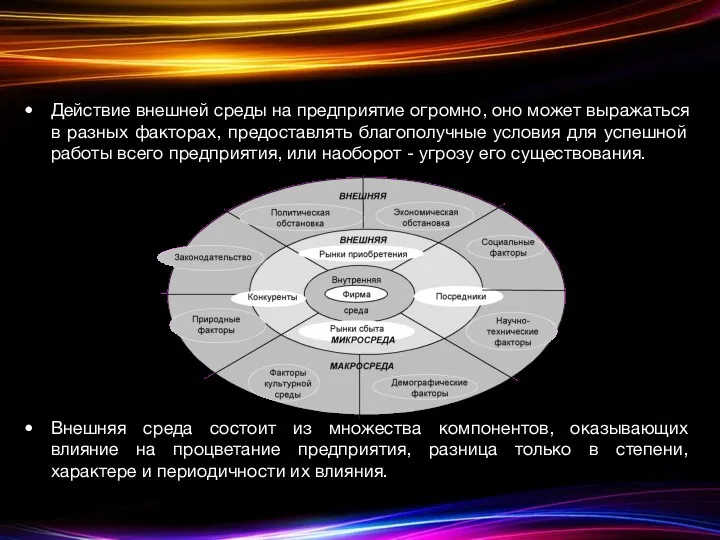 Действие внешней среды на предприятие огромно, оно может выражаться в