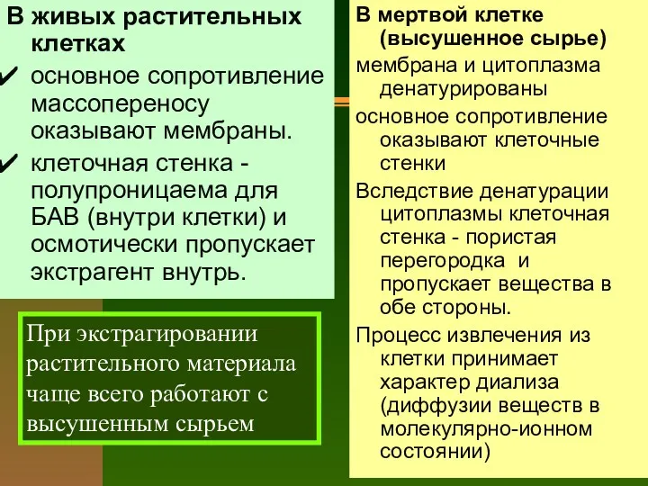 В живых растительных клетках основное сопротивление массопереносу оказывают мембраны. клеточная стенка - полупроницаема