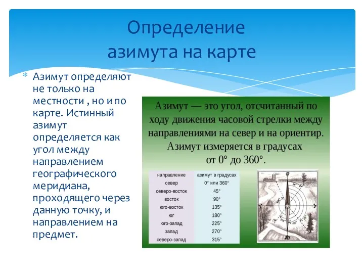 Азимут определяют не только на местности , но и по