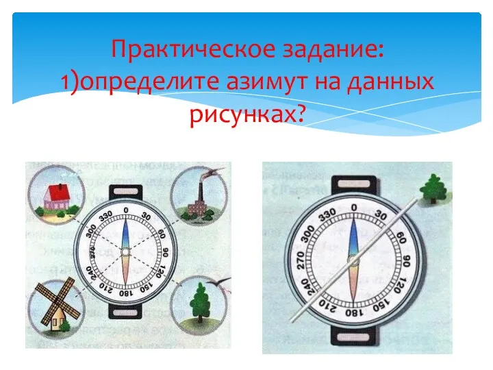 Практическое задание: 1)определите азимут на данных рисунках?