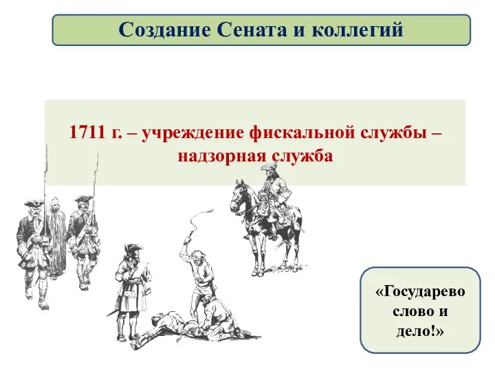 1711 г. – учреждение фискальной службы – надзорная служба «Государево