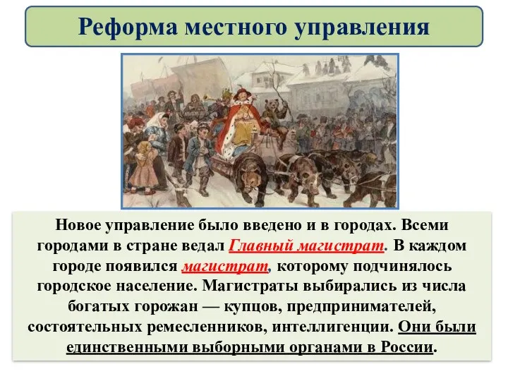 Новое управление было введено и в городах. Всеми городами в