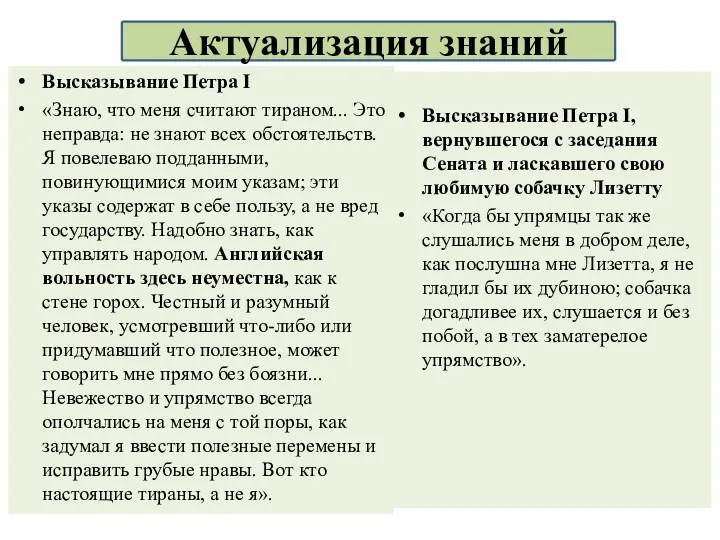 Высказывание Петра I «Знаю, что меня считают тираном... Это неправда: