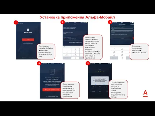 Установка приложения Альфа-Мобайл 1 2 3 4 5 Приложение «Альфа-Мобайл»