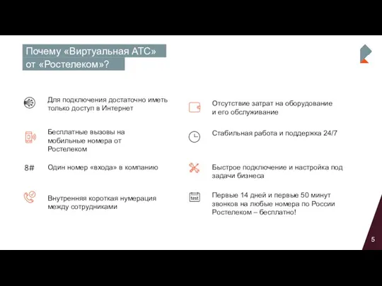 5 Почему «Виртуальная АТС» от «Ростелеком»? Для подключения достаточно иметь