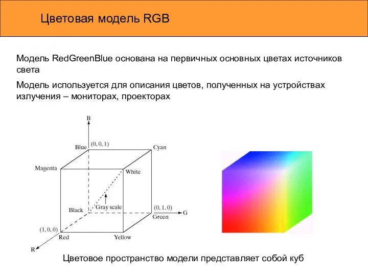 Цветовая модель RGB Модель RedGreenBlue основана на первичных основных цветах