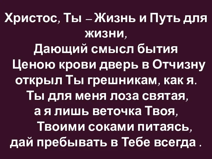 Христос, Ты – Жизнь и Путь для жизни, Дающий смысл