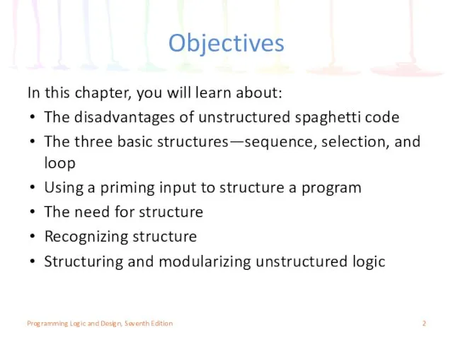 Objectives In this chapter, you will learn about: The disadvantages of unstructured spaghetti