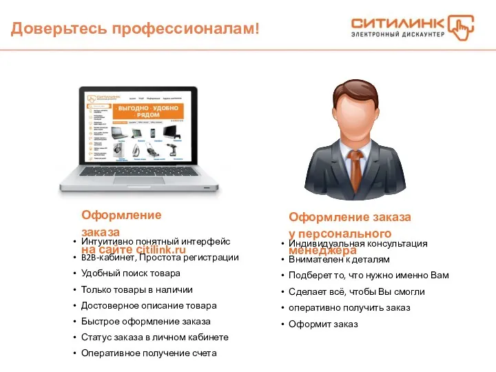 Доверьтесь профессионалам! Оформление заказа на сайте сitilink.ru Оформление заказа у