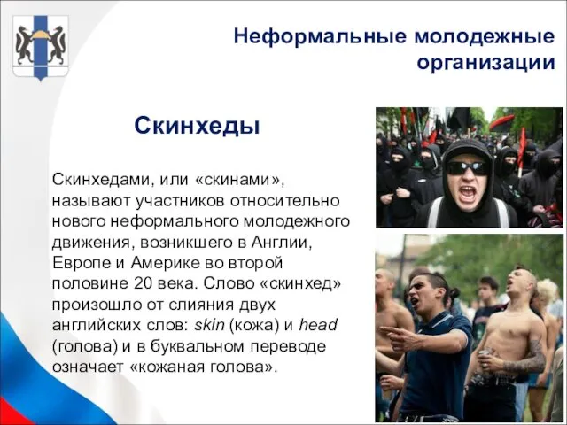 Скинхедами, или «скинами», называют участников относительно нового неформального молодежного движения,