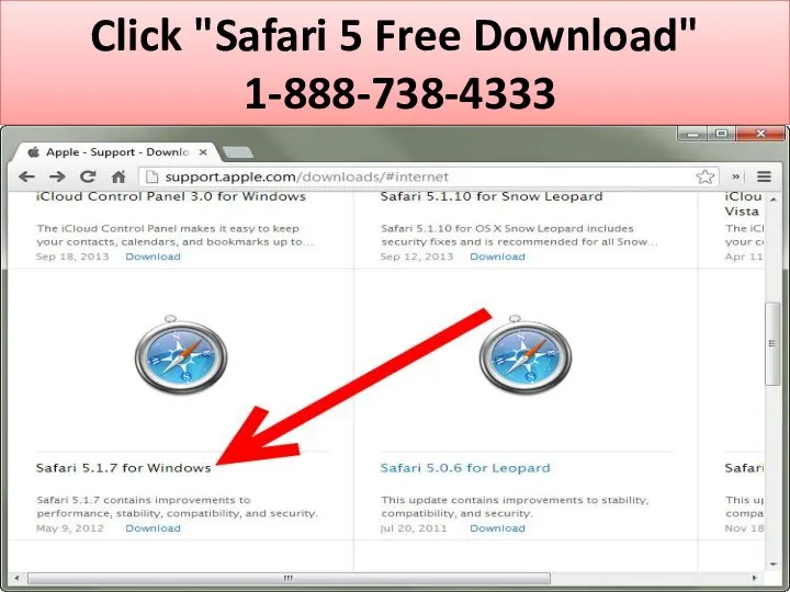 Click "Safari 5 Free Download" 1-888-738-4333