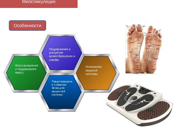 Миостимуляция Особенности Поддержание и ускорение кровообращения и лимфы