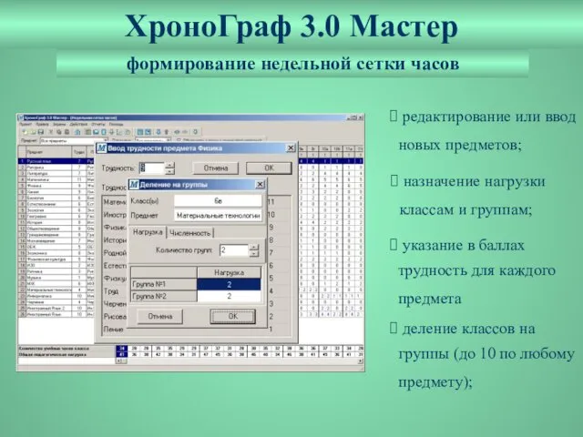 ХроноГраф 3.0 Мастер формирование недельной сетки часов редактирование или ввод