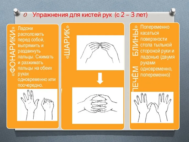 Упражнения для кистей рук (с 2 – 3 лет)
