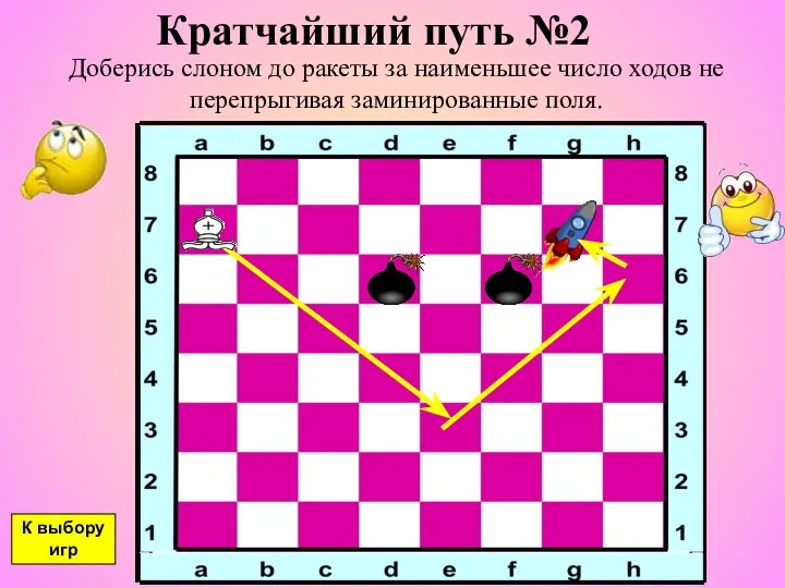 Кратчайший путь №2 Доберись слоном до ракеты за наименьшее число